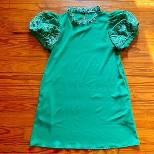 JODIFL Emerald Dress with White Embroidery